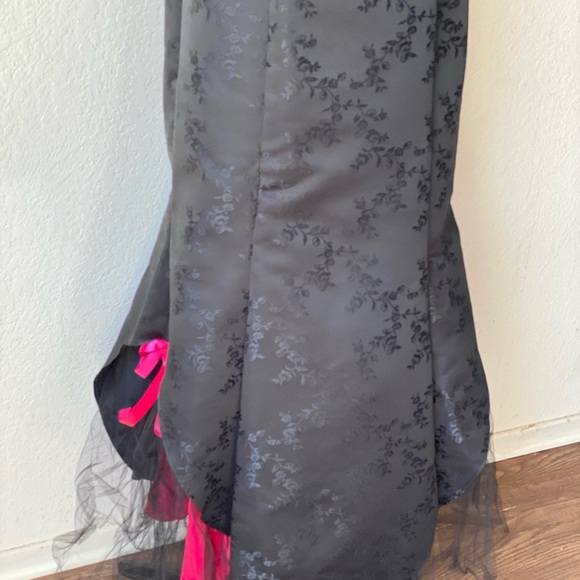 VINTAGE SATIN Y2K TULLE BOW BLACK FLORAL MERMAID FORMAL DRESS - Picture 6 of 8